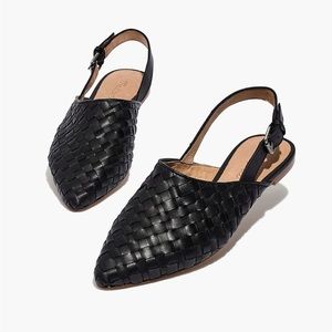 Madewell Remi Slingback Flat in Black Woven Leather